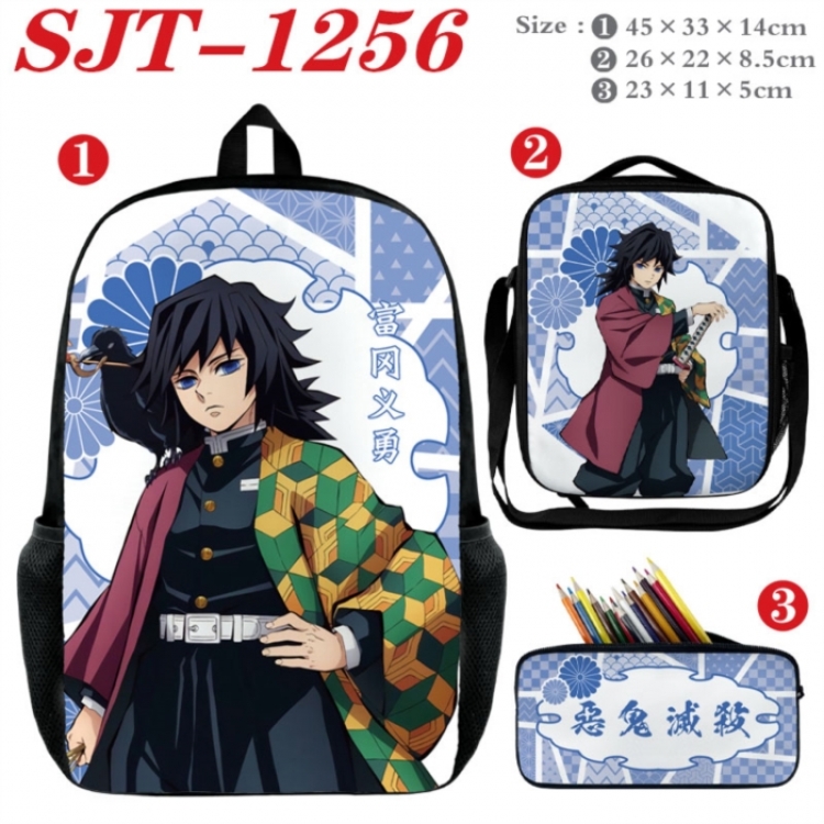 Demon Slayer Kimets Anime nylon canvas backpack pencil case crossbody bag three piece set 45x33x14cm