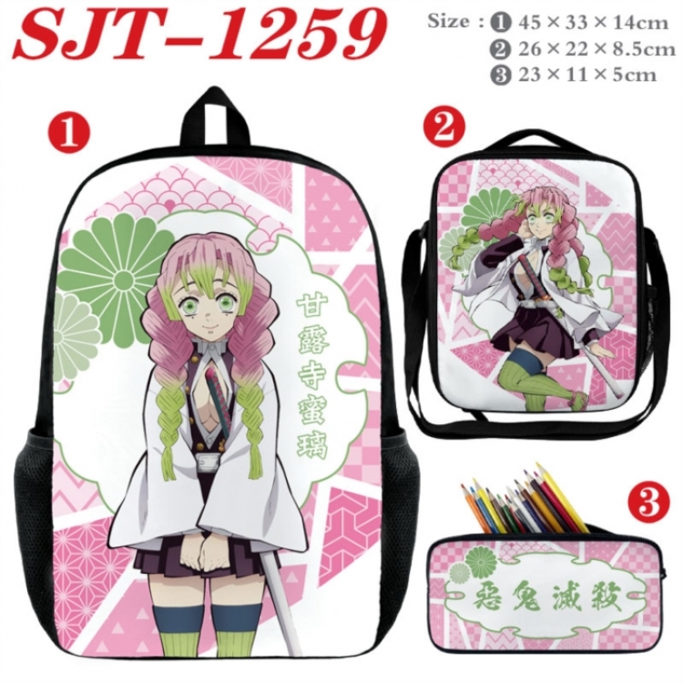 Demon Slayer Kimets Anime nylon canvas backpack pencil case crossbody bag three piece set 45x33x14cm