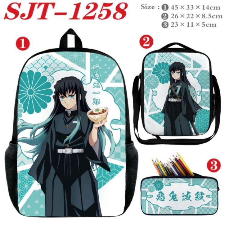 Demon Slayer Kimets Anime nylon canvas backpack pencil case crossbody bag three piece set 45x33x14cm