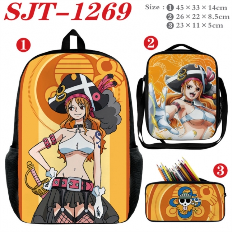 One Piece Anime nylon canvas backpack pencil case crossbody bag three piece set 45x33x14cm