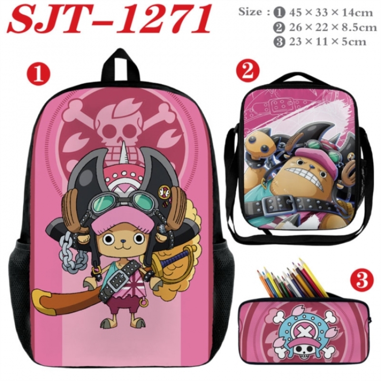 One Piece Anime nylon canvas backpack pencil case crossbody bag three piece set 45x33x14cm