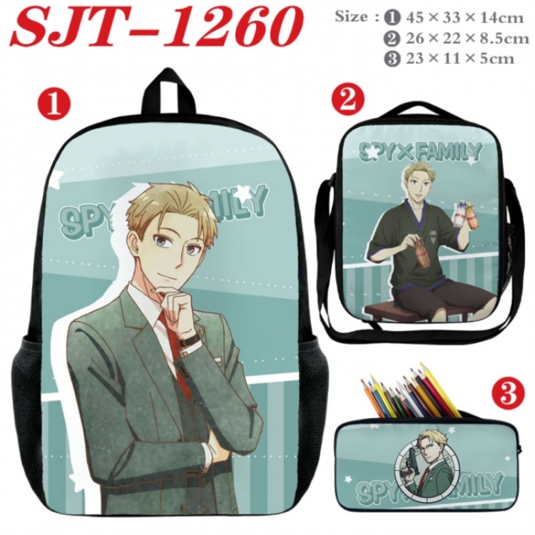 SPY×FAMILY Anime nylon canvas backpack pencil case crossbody bag three piece set 45x33x14cm