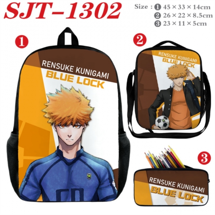 BLUE LOCK Anime nylon canvas backpack pencil case crossbody bag three piece set 45x33x14cm