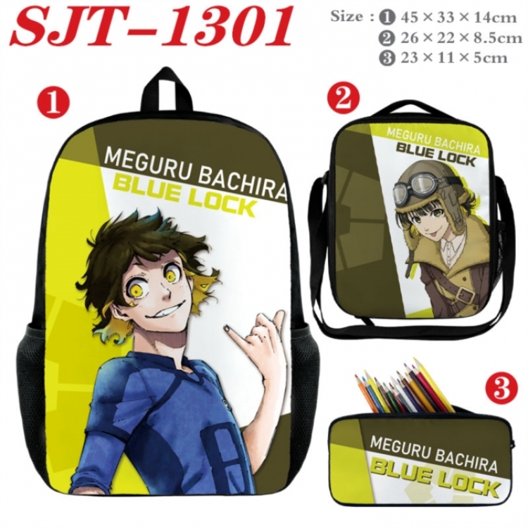 BLUE LOCK Anime nylon canvas backpack pencil case crossbody bag three piece set 45x33x14cm