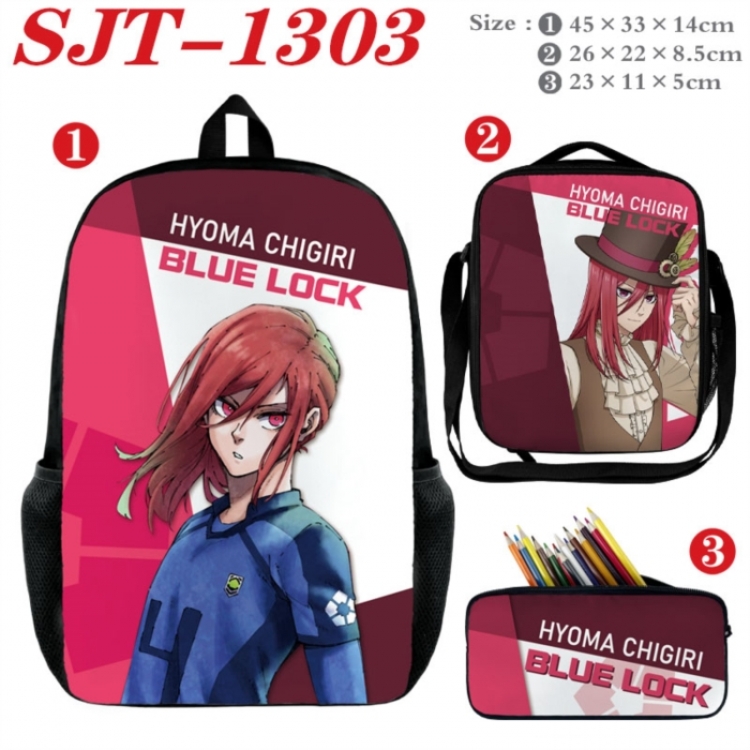 BLUE LOCK Anime nylon canvas backpack pencil case crossbody bag three piece set 45x33x14cm