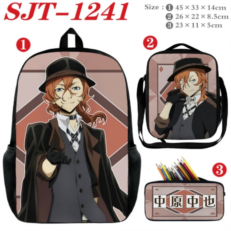 Bungo Stray Dogs Anime nylon canvas backpack pencil case crossbody bag three piece set 45x33x14cm