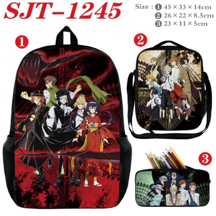 Bungo Stray Dogs Anime nylon canvas backpack pencil case crossbody bag three piece set 45x33x14cm