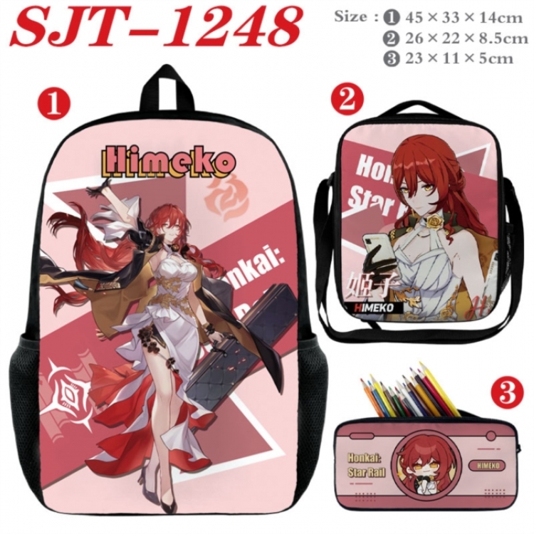 Honkai: Star Rail Anime nylon canvas backpack pencil case crossbody bag three piece set 45x33x14cm
