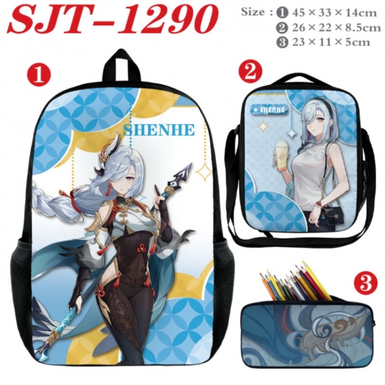 Genshin Impact Anime nylon canvas backpack pencil case crossbody bag three piece set 45x33x14cm
