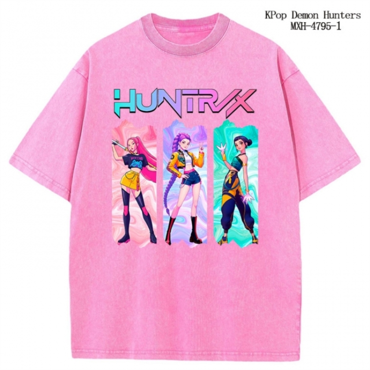 K-Pop Demon Hunters Anime peripheral pure cotton washed and worn T-shirt from S to 4XL