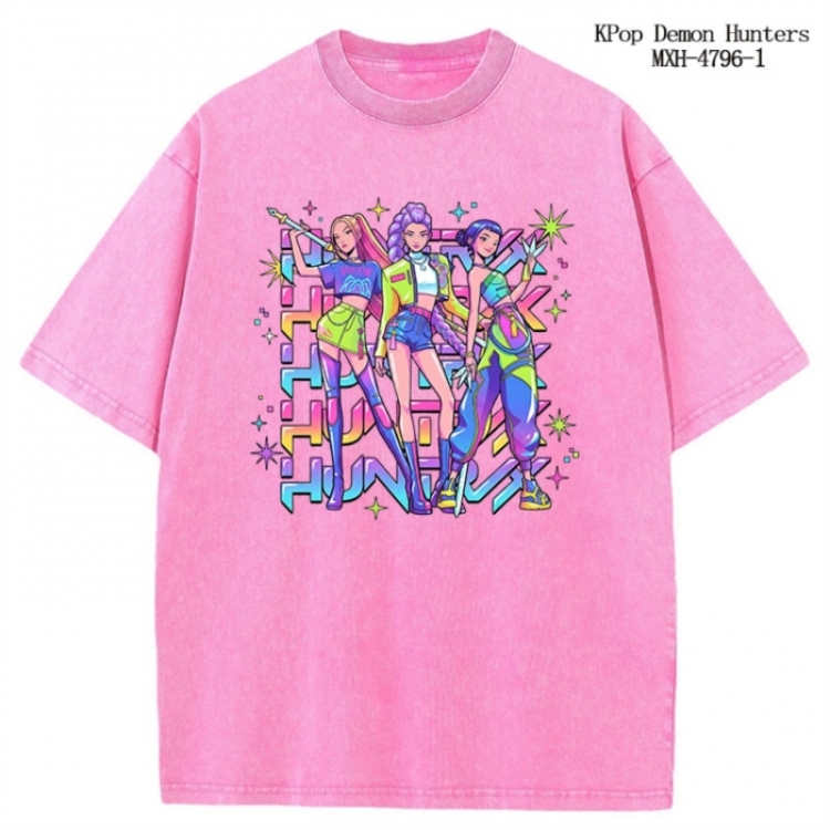 K-Pop Demon Hunters Anime peripheral pure cotton washed and worn T-shirt from S to 4XL