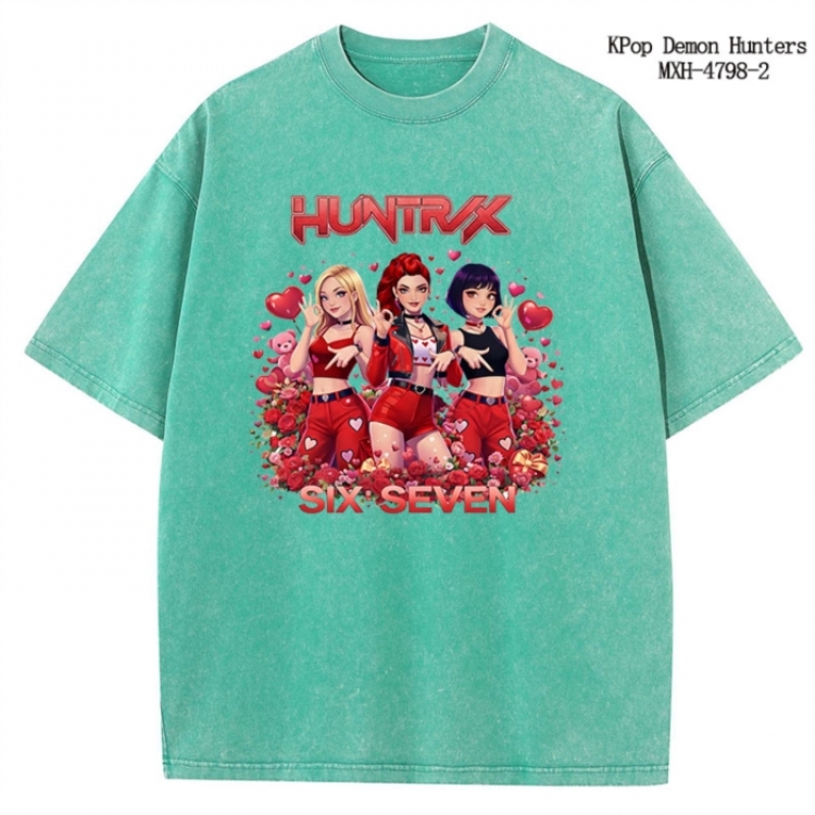 K-Pop Demon Hunters Anime peripheral pure cotton washed and worn T-shirt from S to 4XL