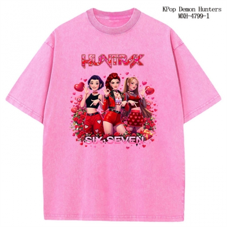 K-Pop Demon Hunters Anime peripheral pure cotton washed and worn T-shirt from S to 4XL