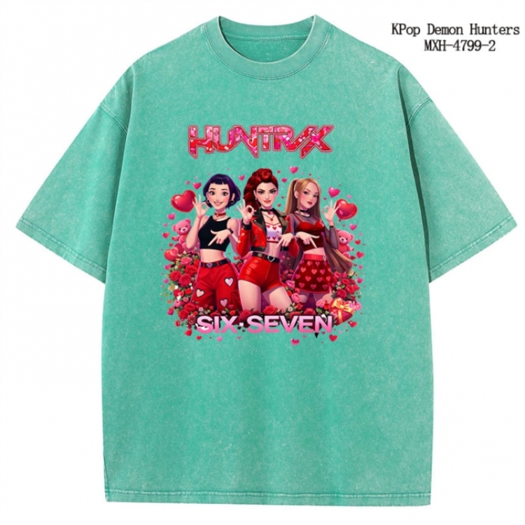 K-Pop Demon Hunters Anime peripheral pure cotton washed and worn T-shirt from S to 4XL