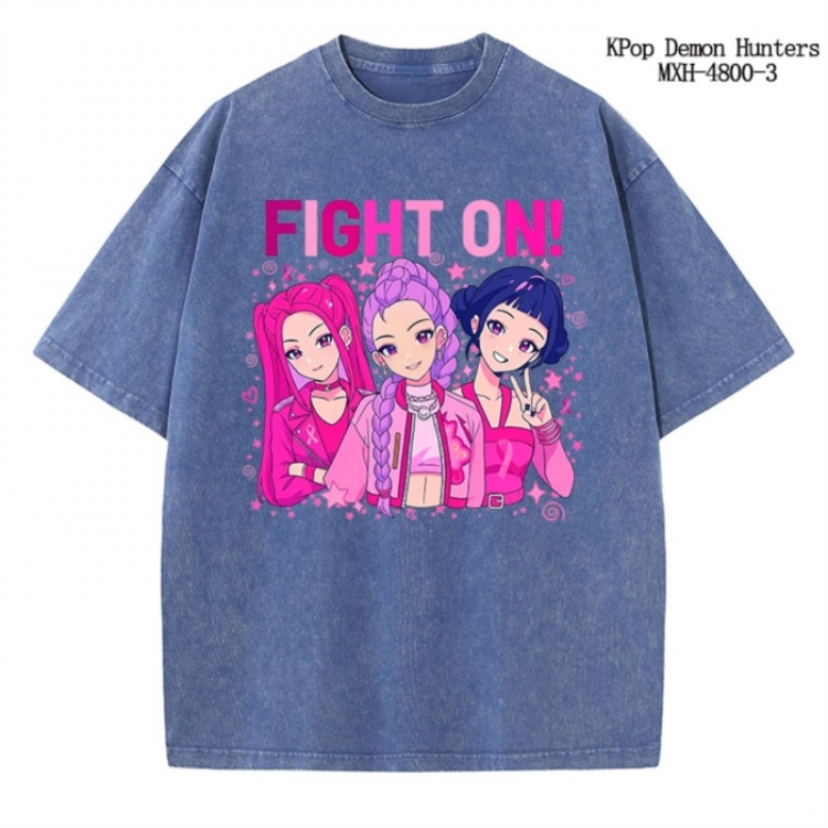 K-Pop Demon Hunters Anime peripheral pure cotton washed and worn T-shirt from S to 4XL