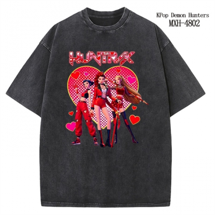 K-Pop Demon Hunters Anime peripheral pure cotton washed and worn T-shirt from S to 4XL