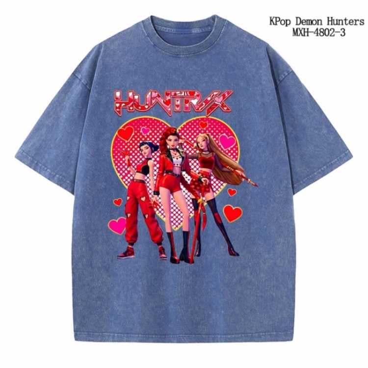 K-Pop Demon Hunters Anime peripheral pure cotton washed and worn T-shirt from S to 4XL