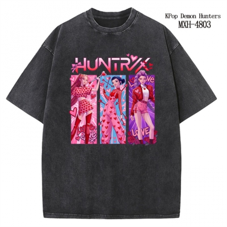 K-Pop Demon Hunters Anime peripheral pure cotton washed and worn T-shirt from S to 4XL