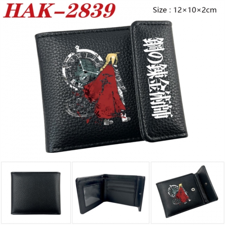 Fullmetal Alchemist Anime Litchi Pattern Hidden Buckle Half Fold Printed Wallet 12X10X2CM