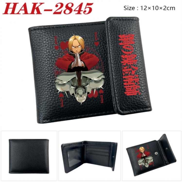 Fullmetal Alchemist Anime Litchi Pattern Hidden Buckle Half Fold Printed Wallet 12X10X2CM