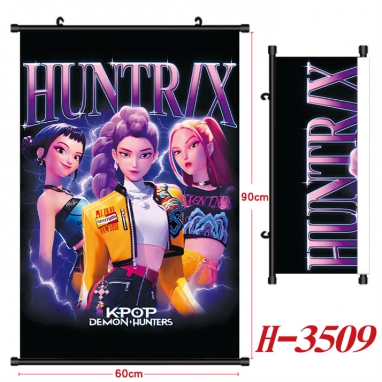 K-Pop Demon Hunters Anime Black Plastic Rod Canvas Painting Wall Scroll 60X90CM