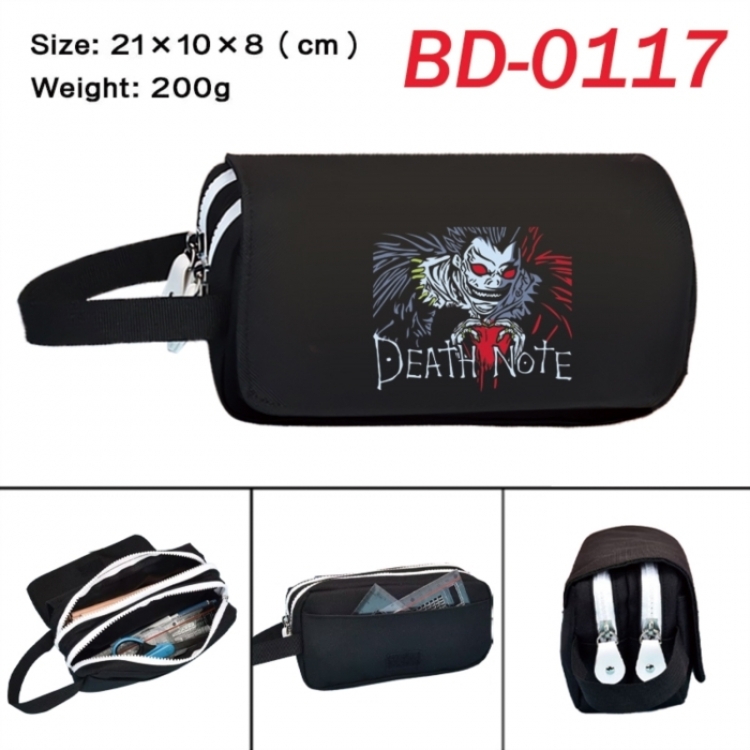 Death note Anime peripheral handheld large capacity double-layer Oxford cloth pencil case 21X10X8cm