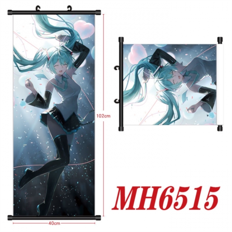 Hatsune Miku Anime black Plastic rod Cloth painting Wall Scroll 40X102CM 