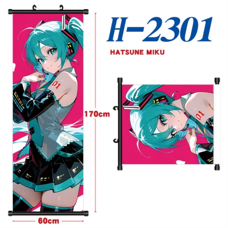 Hatsune Miku Black plastic rod cloth hanging canvas painting Wall Scroll 60x170cm
