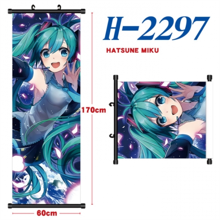 Hatsune Miku Black plastic rod cloth hanging canvas painting Wall Scroll 60x170cm