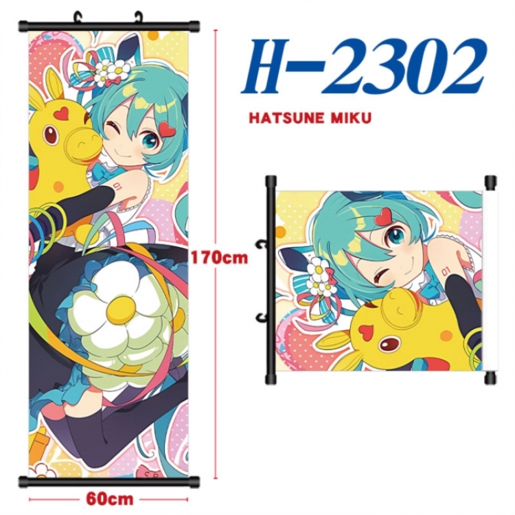 Hatsune Miku Black plastic rod cloth hanging canvas painting Wall Scroll 60x170cm