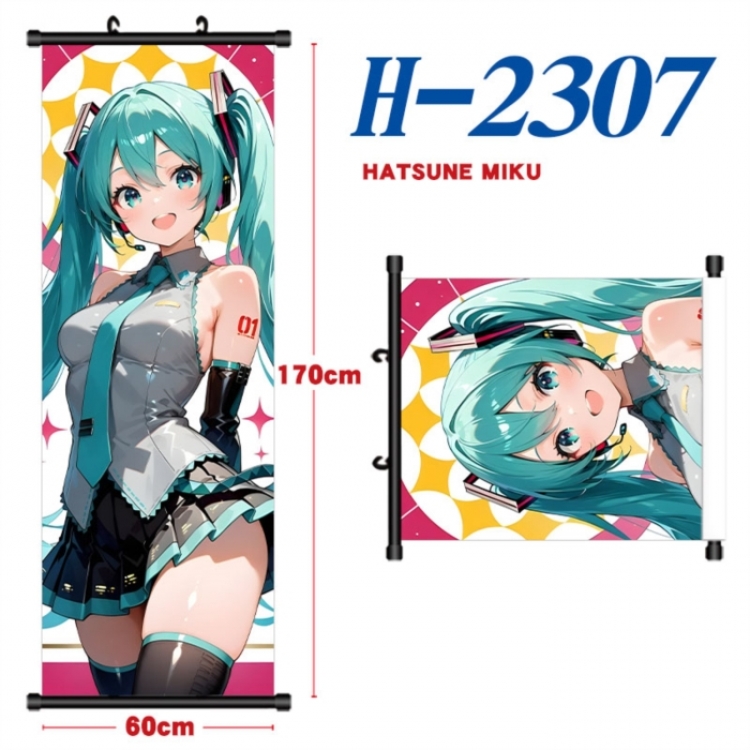 Hatsune Miku Black plastic rod cloth hanging canvas painting Wall Scroll 60x170cm