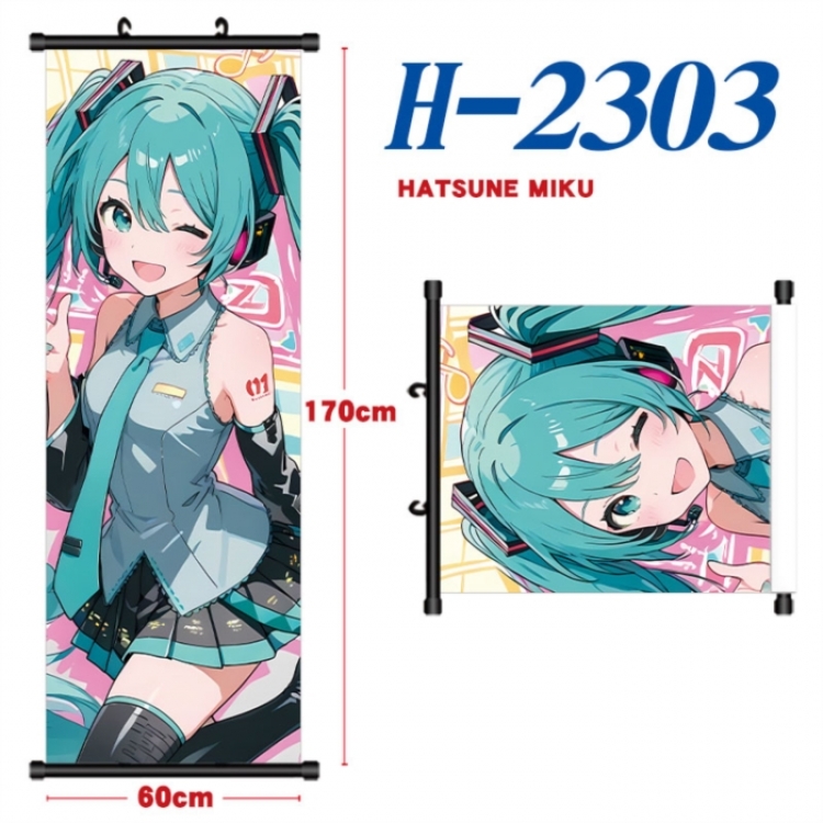 Hatsune Miku Black plastic rod cloth hanging canvas painting Wall Scroll 60x170cm