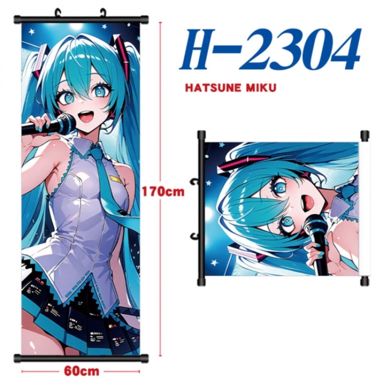 Hatsune Miku Black plastic rod cloth hanging canvas painting Wall Scroll 60x170cm