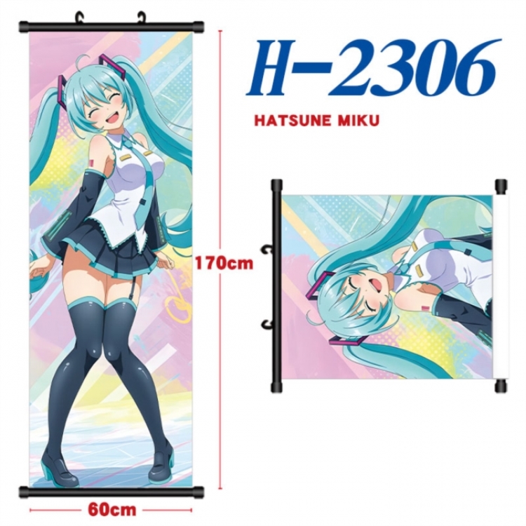 Hatsune Miku Black plastic rod cloth hanging canvas painting Wall Scroll 60x170cm