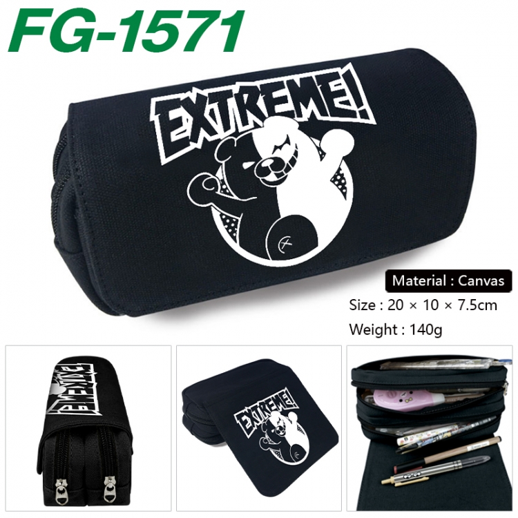 Dangan-Ronpa Anime Multi-Function Double Zipper Canvas Cosmetic Bag Pen Case 20x10x7.5cm
