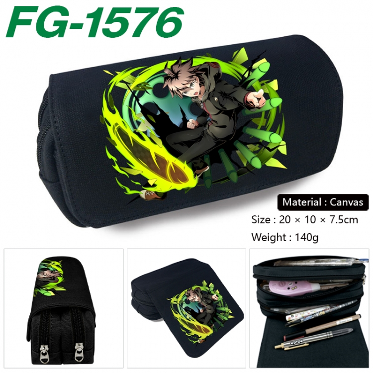 Dangan-Ronpa Anime Multi-Function Double Zipper Canvas Cosmetic Bag Pen Case 20x10x7.5cm