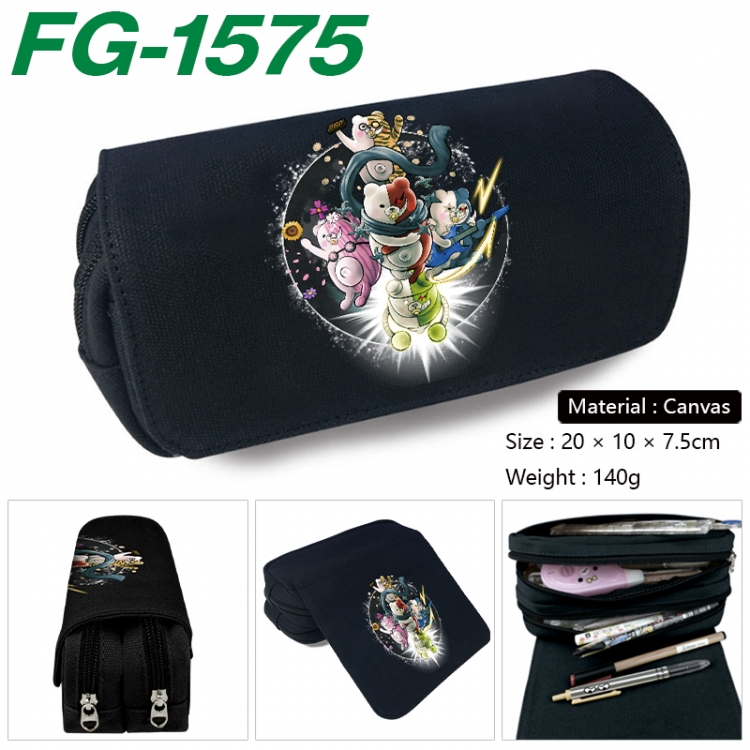 Dangan-Ronpa Anime Multi-Function Double Zipper Canvas Cosmetic Bag Pen Case 20x10x7.5cm