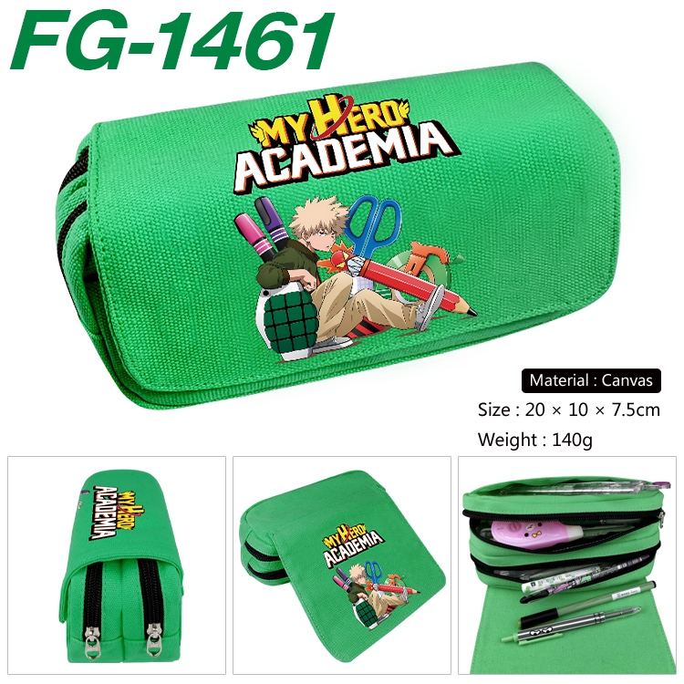 My Hero Academia Anime Multi-Function Double Zipper Canvas Cosmetic Bag Pen Case 20x10x7.5cm