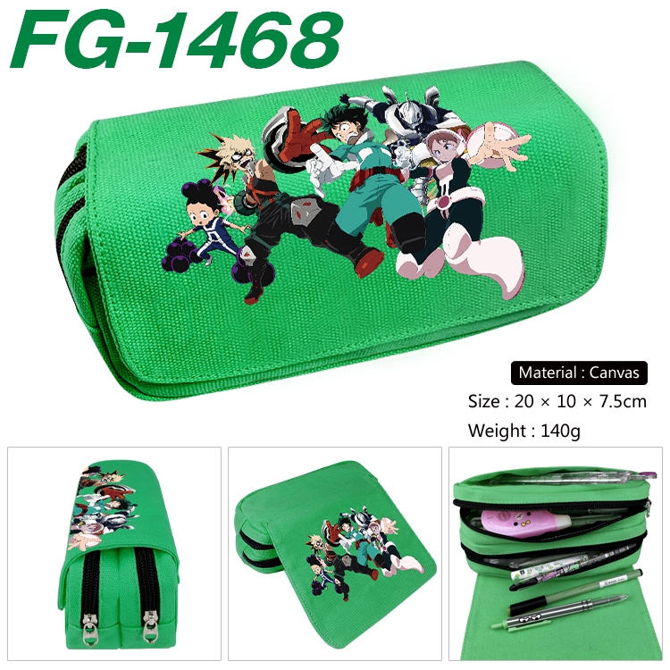 My Hero Academia Anime Multi-Function Double Zipper Canvas Cosmetic Bag Pen Case 20x10x7.5cm