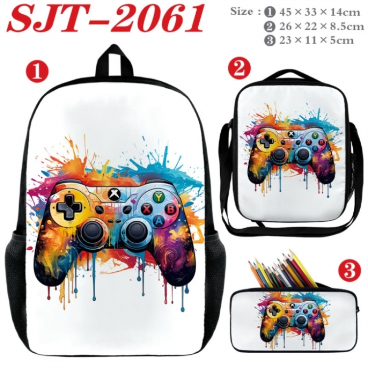 GamePad Anime nylon canvas backpack pencil case crossbody bag three piece set 45x33x14cm