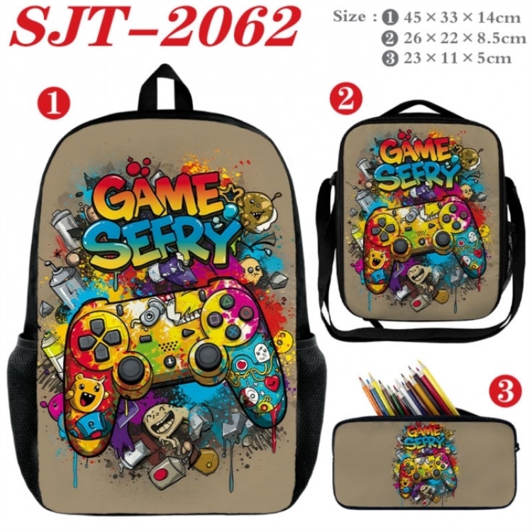 GamePad Anime nylon canvas backpack pencil case crossbody bag three piece set 45x33x14cm