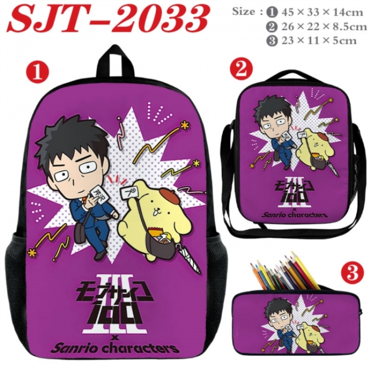 Mob Psycho 100 Anime nylon canvas backpack pencil case crossbody bag three piece set 45x33x14cm