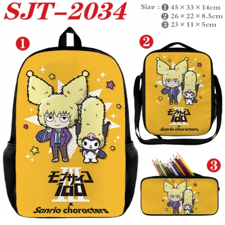 Mob Psycho 100 Anime nylon canvas backpack pencil case crossbody bag three piece set 45x33x14cm