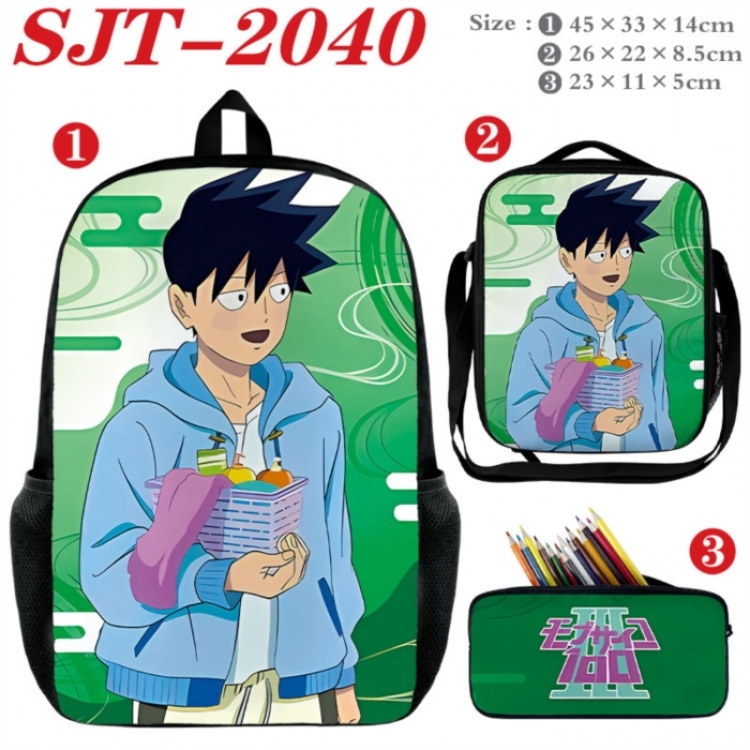 Mob Psycho 100 Anime nylon canvas backpack pencil case crossbody bag three piece set 45x33x14cm