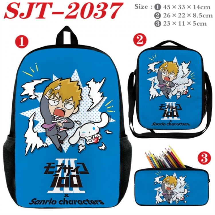 Mob Psycho 100 Anime nylon canvas backpack pencil case crossbody bag three piece set 45x33x14cm