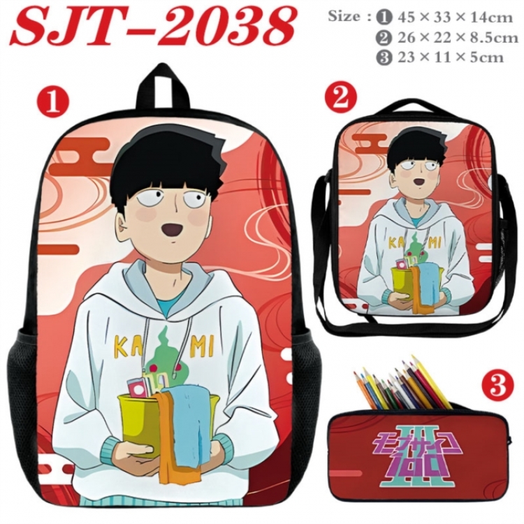 Mob Psycho 100 Anime nylon canvas backpack pencil case crossbody bag three piece set 45x33x14cm