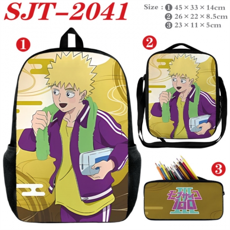 Mob Psycho 100 Anime nylon canvas backpack pencil case crossbody bag three piece set 45x33x14cm