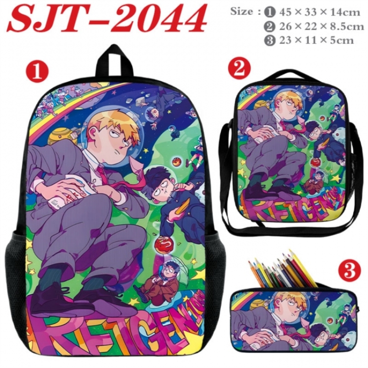 Mob Psycho 100 Anime nylon canvas backpack pencil case crossbody bag three piece set 45x33x14cm
