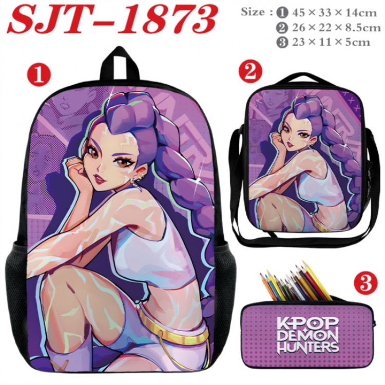 K-Pop:Demon Hunters Anime nylon canvas backpack pencil case crossbody bag three piece set 45x33x14cm