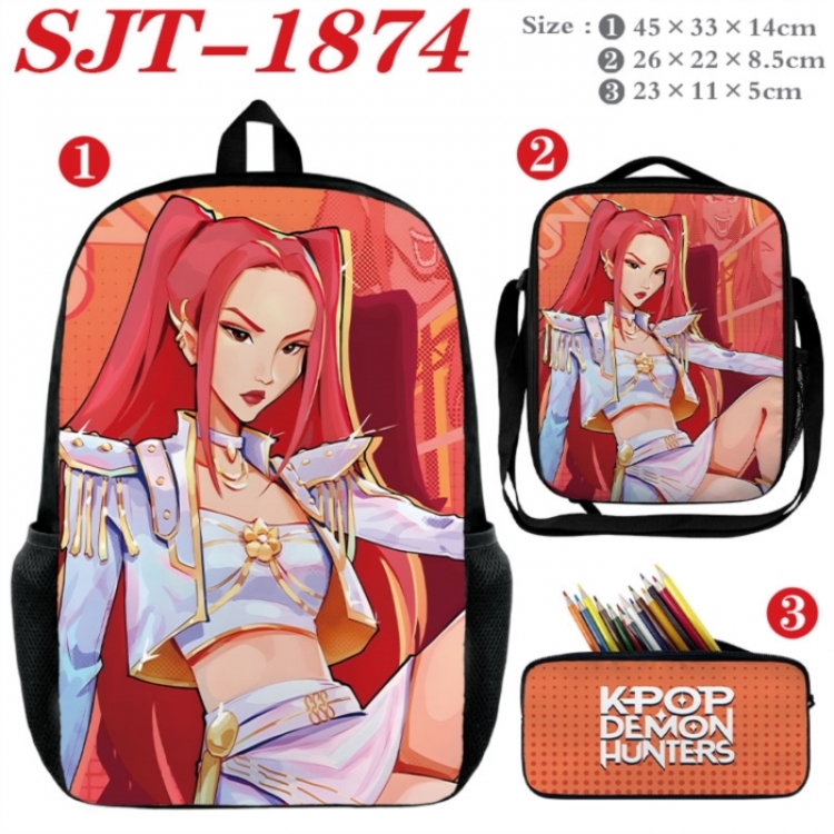 K-Pop:Demon Hunters Anime nylon canvas backpack pencil case crossbody bag three piece set 45x33x14cm